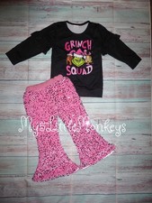 NEW Grinch Who Stole Christmas Girls Boutique Sequin Bell Bottoms Outfit
