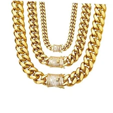 Cuban Link Chain Necklace or Bracelet with Bling 16.0 Inches 12MM Necklace