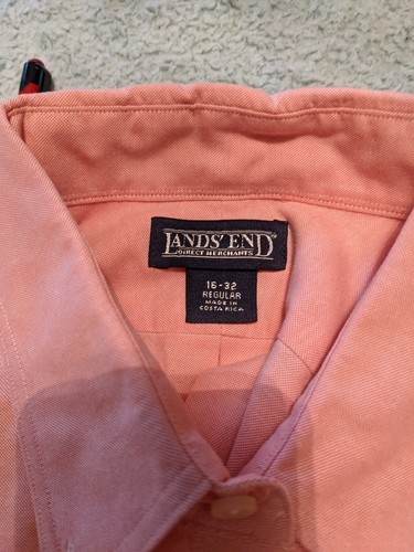 Lands End Direct Merchants Button Up Shirt Mens 16/32 Salmon Long Sleeve - Picture 6 of 6