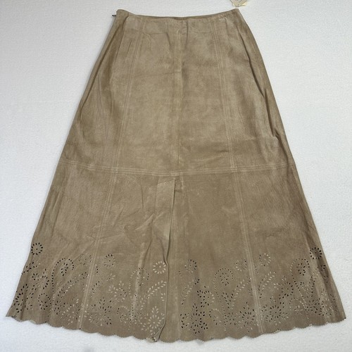 Coldwater Creek Suede Leather Midi Skirt Womens 6P A-Line Tan Prairie Western - Picture 9 of 17