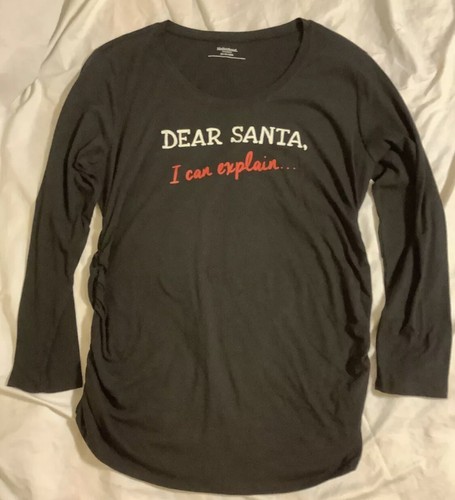 Maternity Dear Santa I Can Explain Black T-shirt Plus Size 1XL 1X ~ Announce Fun