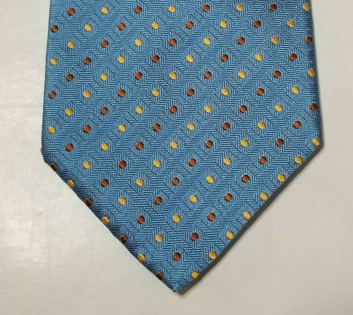 Gladson 100% Silk Mens Necktie Blue Tie Dots Geometric Italy - Picture 2 of 5