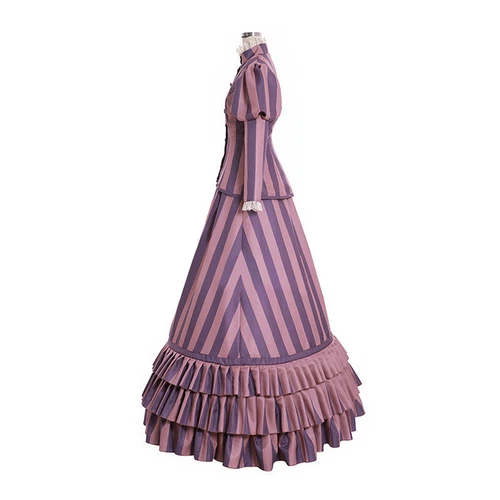 Viktorianisches gestreiftes Damenkleid Bürgerkriegskleid Reenactment Theater Kostüm Kleid - Bild 5 von 5