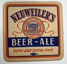 Neuweiler’s  Beer Coaster 4 Inch Allentown Pennsylvania 1940’s