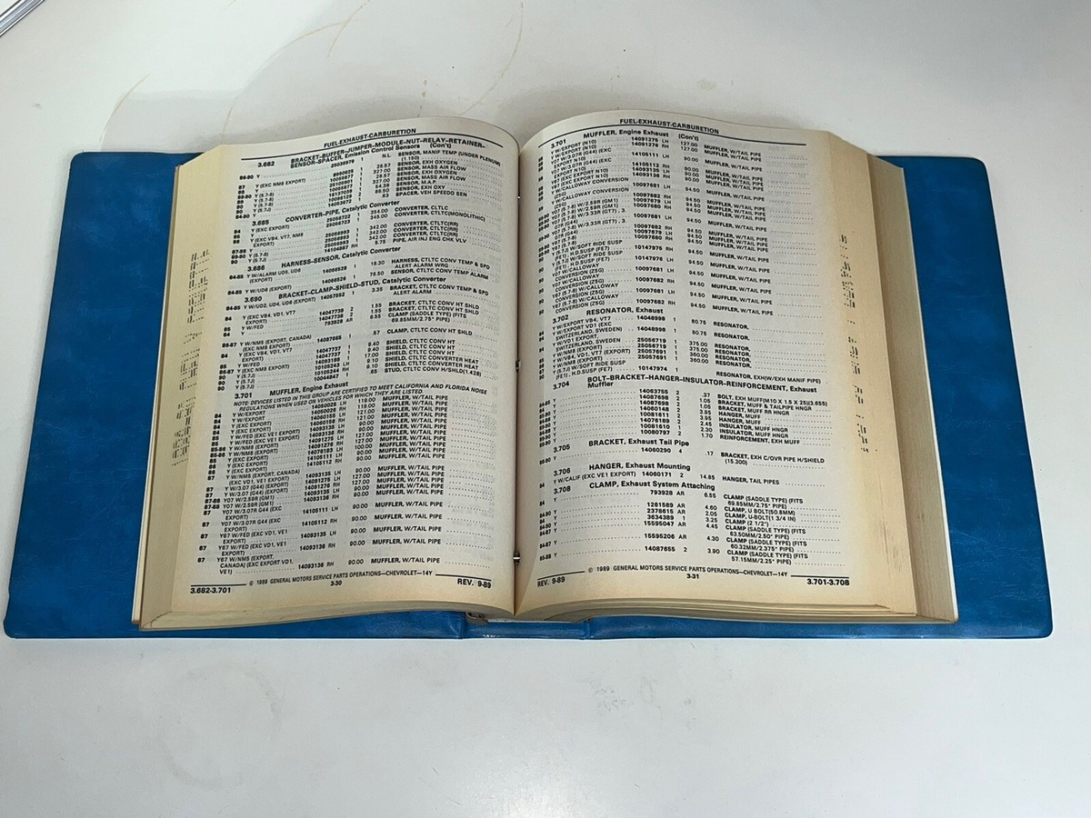 1984-1990 Chevrolet Corvette Parts Catalog Manual 1985 1986 1987