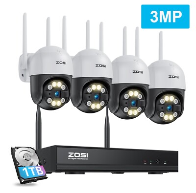 ZOSI 3MP PT Wireless Network CCTV Wifi IP Outdoor Security Camera System 1TB