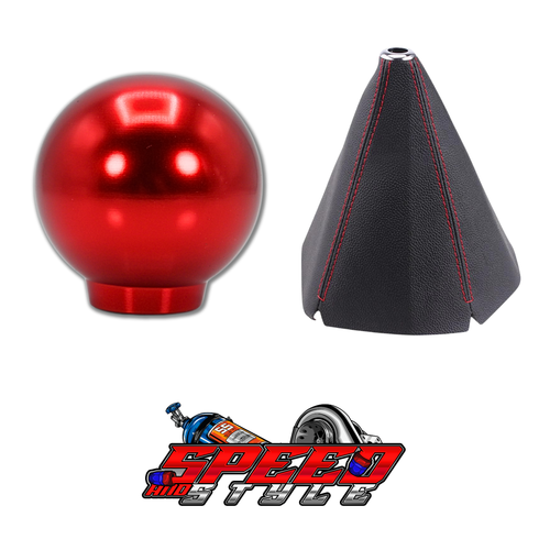 Red Racing Round Ball Aluminum Shift Knob + Shift Boot for Nissan 300ZX Chrome - Picture 3 of 7