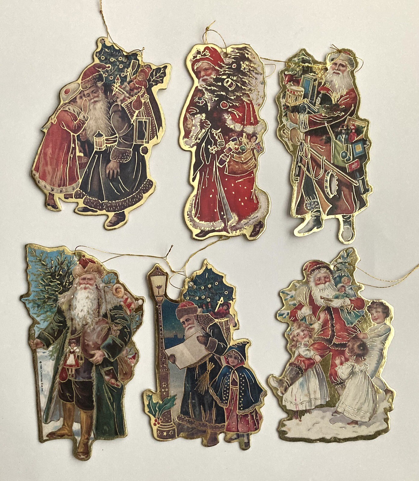 Vintage Die Cut Santa Claus Christmas Ornaments Cardboard Victorian Old