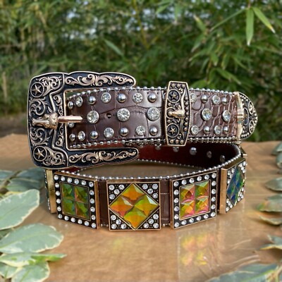 Rhinestone Western Brown Leather Cowboy Cinto Vaquero De 