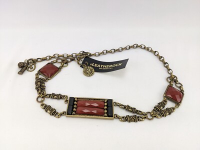 Leatherock Metal Chain Western Boho Chic Belt Stones M/L NWT