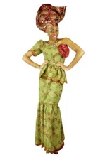 Elegant Olive Green and Burgundy Mono Sleeve Lace Top and Skirt