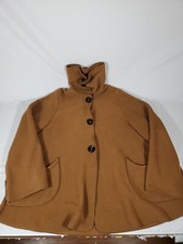 Janska Womens Coat Long Jacket Swing Size Small Fleece Button Up Brown