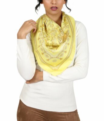 Versace Yellow Baroque Print Silk Foulard Scarf NEW