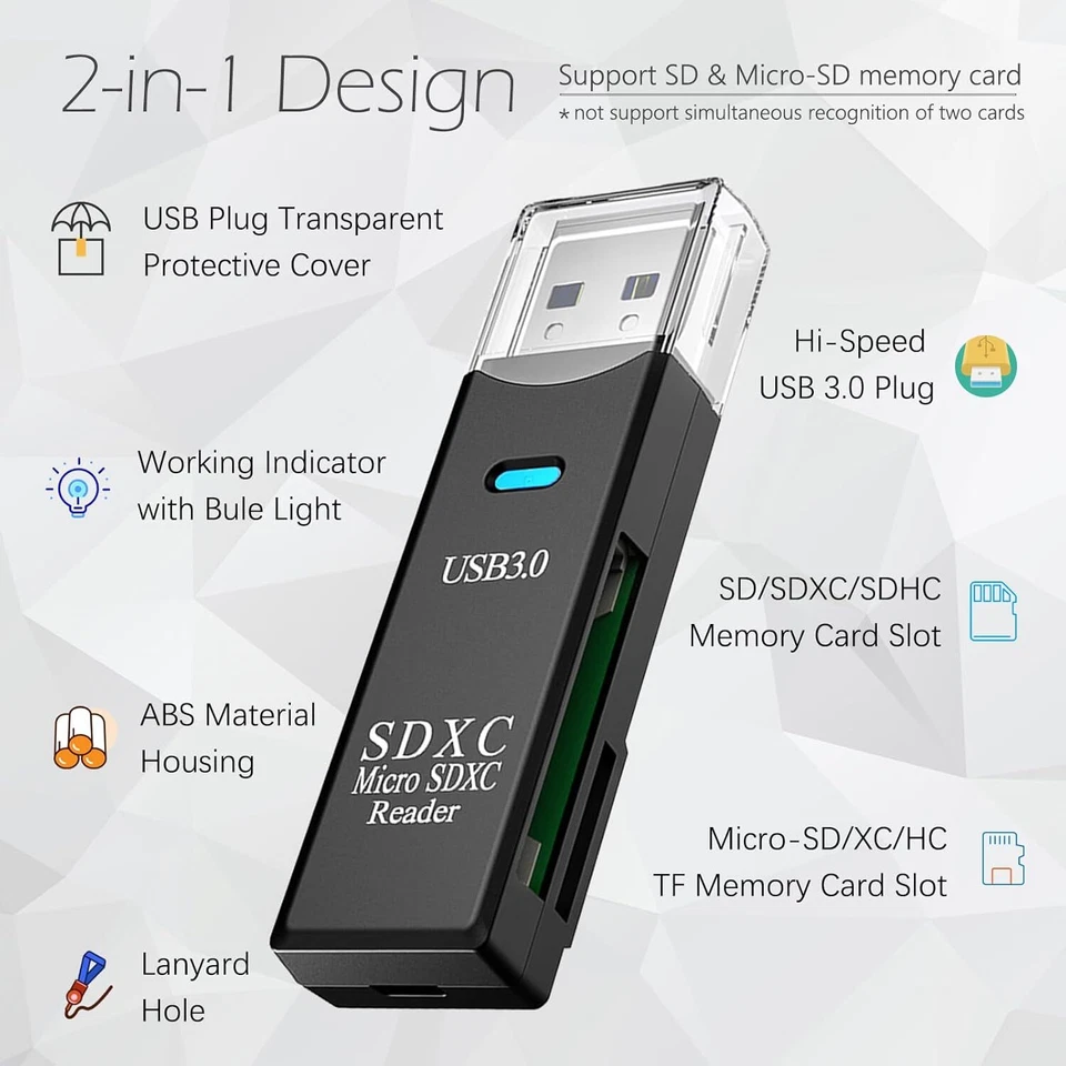 5Gbps 2 In 1 TF SD Card Reader USB 3.0 Micro SD Card To USB Adapter Card Reader - Image 3 of 4