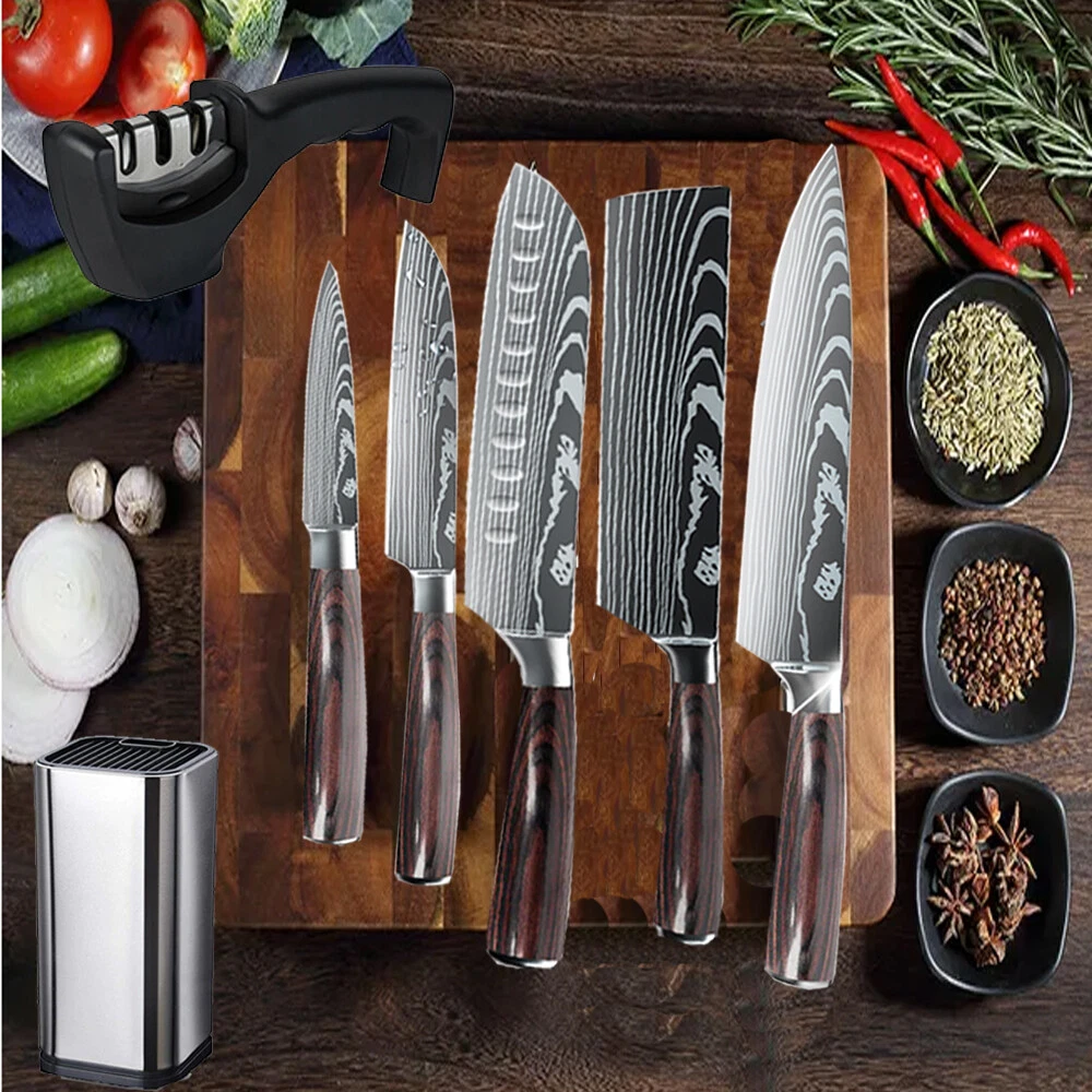 7pc Japanese Damascus Steel Knife Set