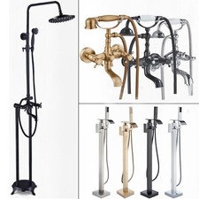 Freestanding Bathtub Faucet Floor Mounted Waterfall Tub Filler Set Solid Brass