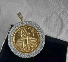 2Ct Round Lab Created Diamond Medallion Pendant 14K Yellow Gold Plated Silver