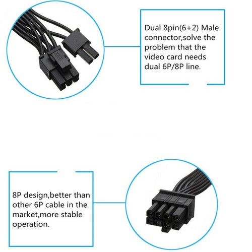 PSU 8Pin to Dual 8pin(6+2) Pin PCIe Modular Power Supply Cable for Corsair RM X - Picture 3 of 7