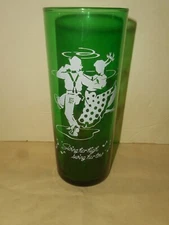 Anchor Hocking Square Dancing SWING HER HIGH SWING HER LOW Green Iced Tea Glass