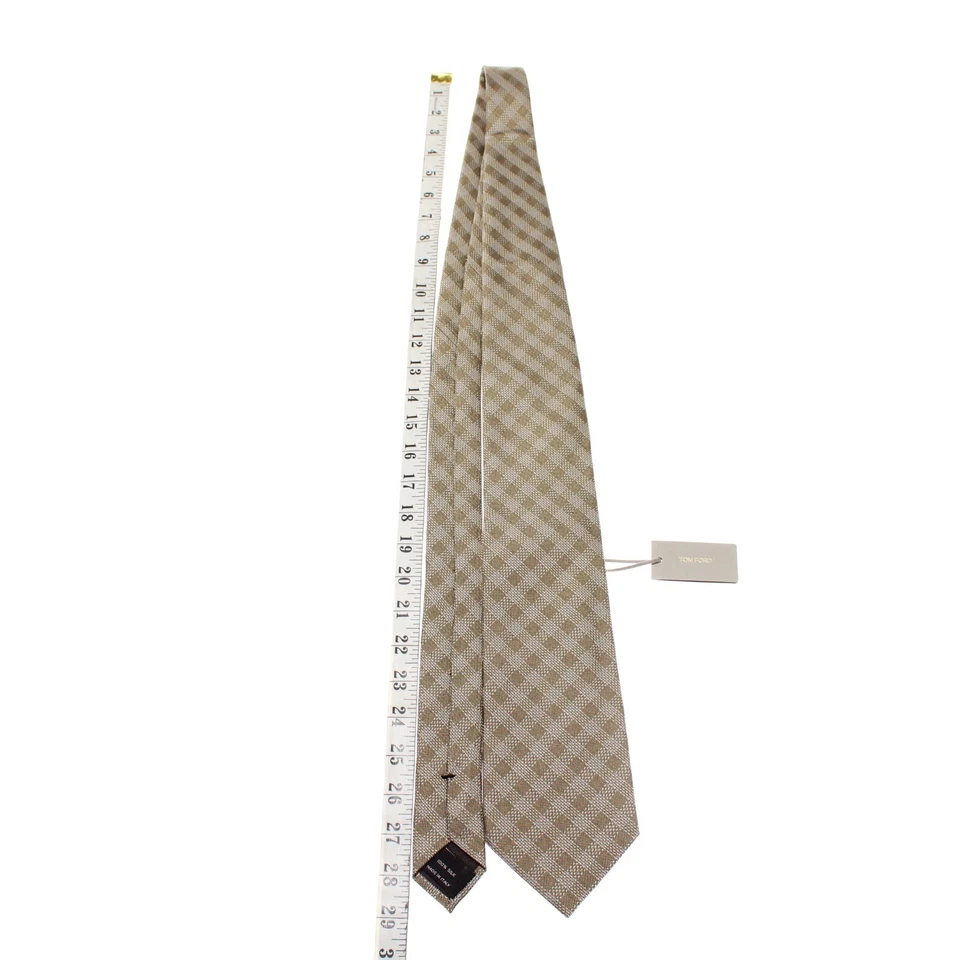 Tom Ford NWT Neck Tie in Tan/White/Black Check Plaid 100% Silk Made in Italy - Image 3 of 4