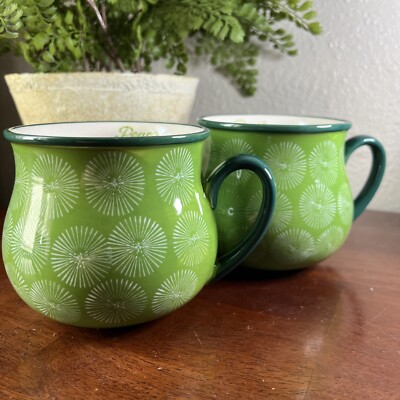 2 Pioneer Woman Jumbo Belly PEACE Green Mug White Starbursts 28 oz Coffee  Cup | eBay