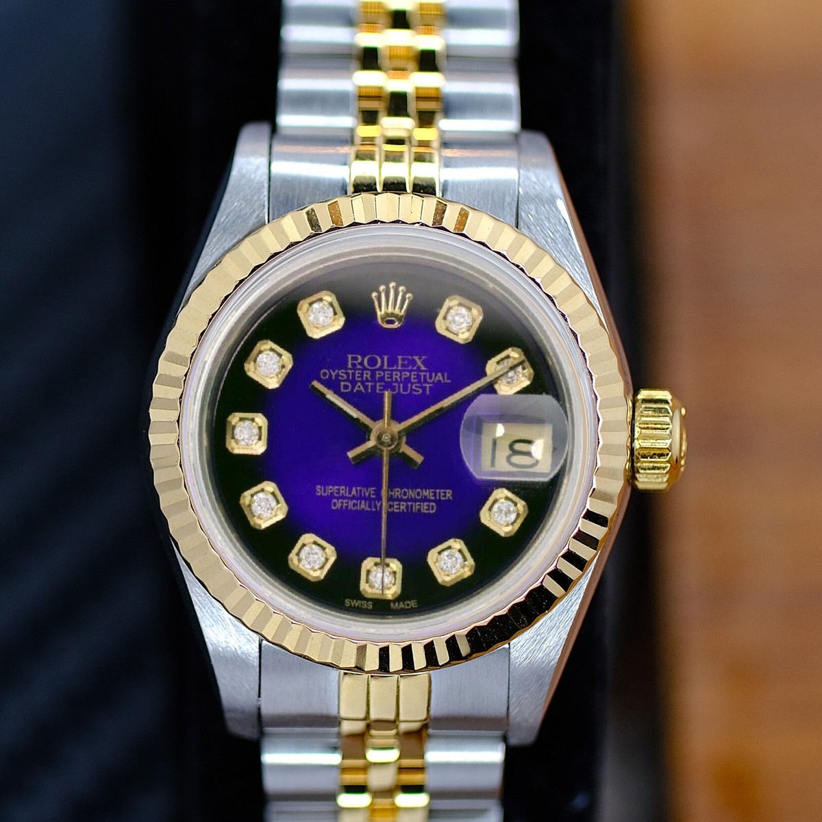 Rolex Datejust 69173 18KY Gold & Steel Blue Vignette Diamond Dial