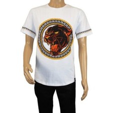 Men LAVERITA European Fashion Crew Shirt Short Sleeve Lion Medallion 94453 White