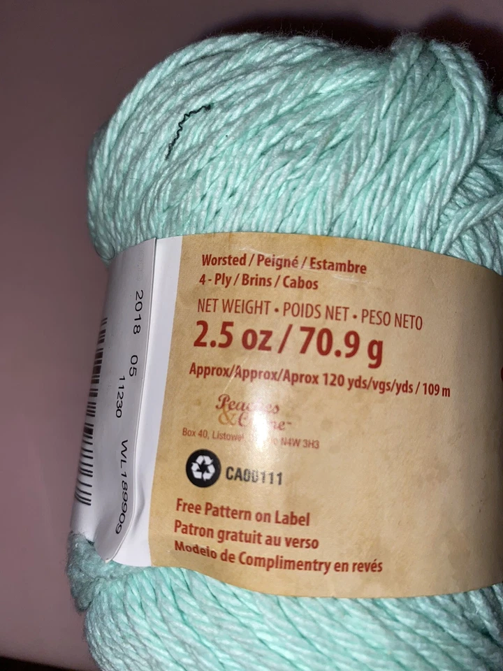 Peaches & Creme Cotton Yarn Mint (Bluish Green) 2.5 oz. Skein - Image 3 of 4
