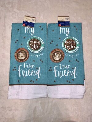 Home Collection Morning Coffee Friend Kitchen Dish Towels 15''x25'' Set of 2 New