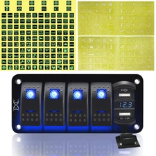 5 Gang Toggle Rocker Switch Panel Dual USB for Car Boat Marine RV Truck Blue LED