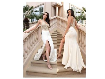NICOLE BAKTI TESSA FLORAL HALTER WITH SLIT IVORY/GOLD GOWN DRESS sz L | eBay