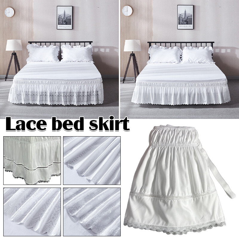 Elegant Embroidery Crochet Ruffles Lace Bed Skirt with Adjustable