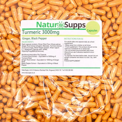 Turmeric Capsules 3000mg + Ginger + Black Pepper - 95% Curcuminoids NaturSupps