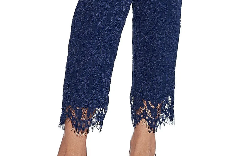 Isaac Mizrahi Live! Regular Knit Lace Pull-On Slim Leg Pants Dark Navy Reg 10 A3 - Image 3 of 4