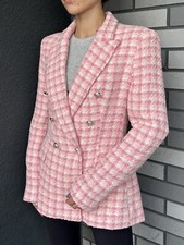 ZARA Pink Tweed Blazer Jacket Size S