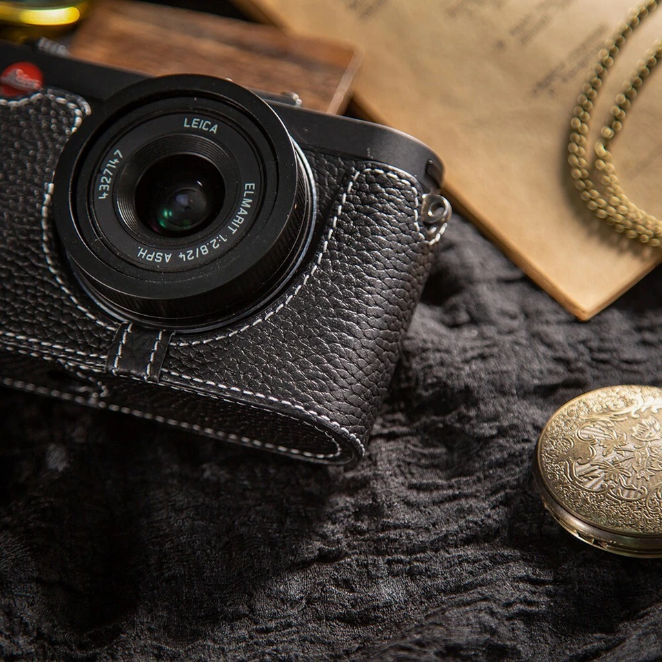 Para Leica X-E Typ 102 X2 X1 Negro Cuero Real Media Cámara Estuche Bolsa Cubierta Foto 3 de 4