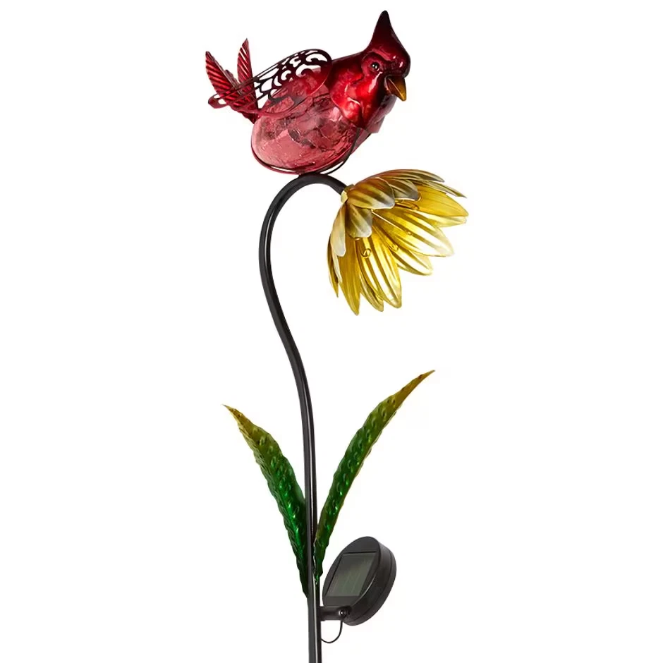 Cardenal iluminado solar de 3 pies de altura con flor amarilla estaca de jardín de metal para exteriores Foto 3 de 3