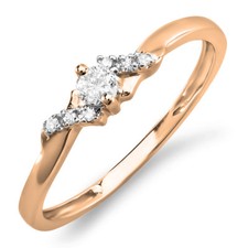 0.18 CT 10K Rose Gold Round White Diamond Ladied Promise Engagement Ring