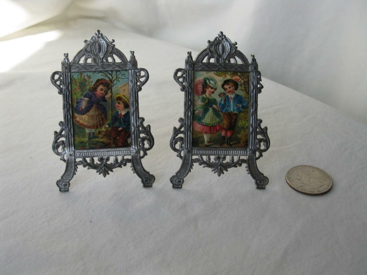 Pair Antique French Picture Frames 19thC Children Doll Dollhouse