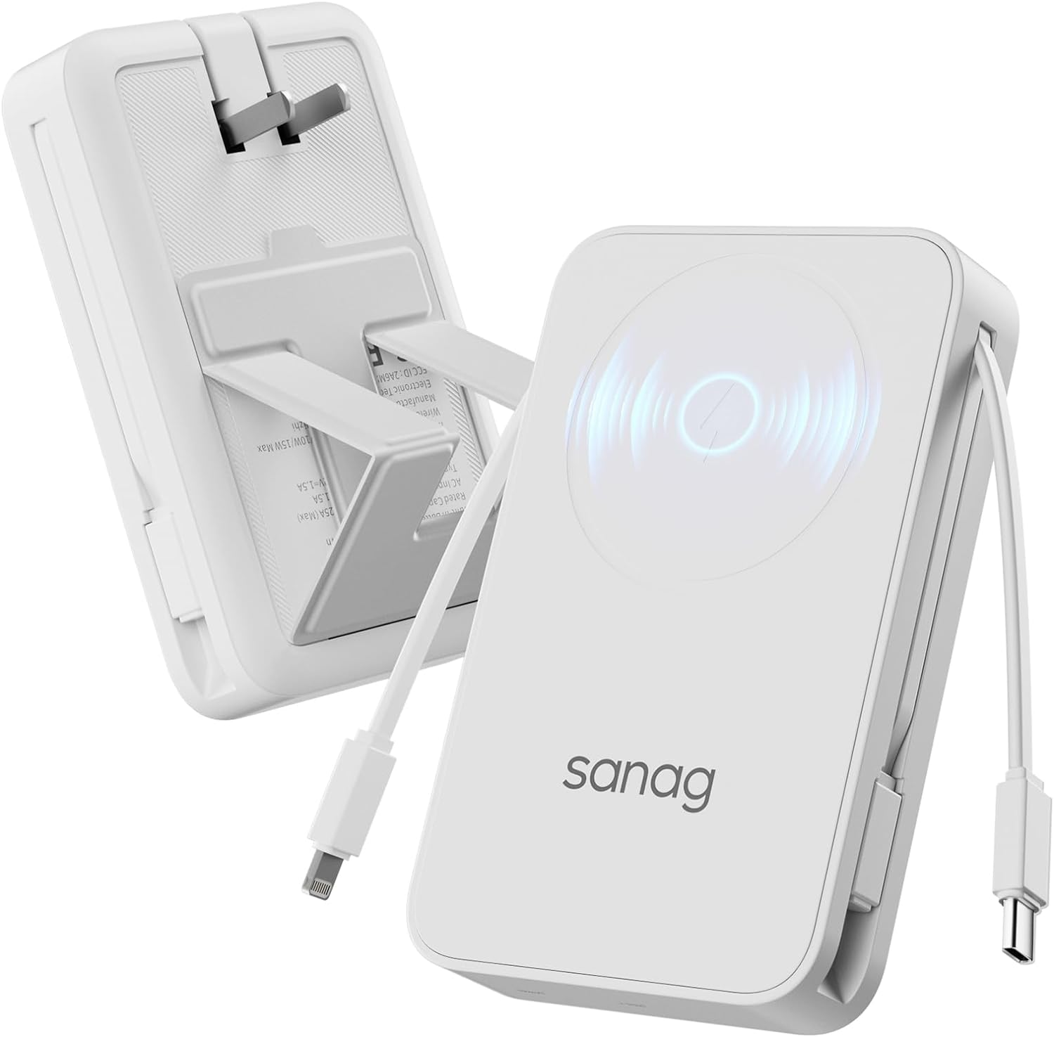 Sanag 10000Mah Wireless Portable Charger Power Bank with Built-In Cables and Magnetic Design for Convenient On-the-Go Charging