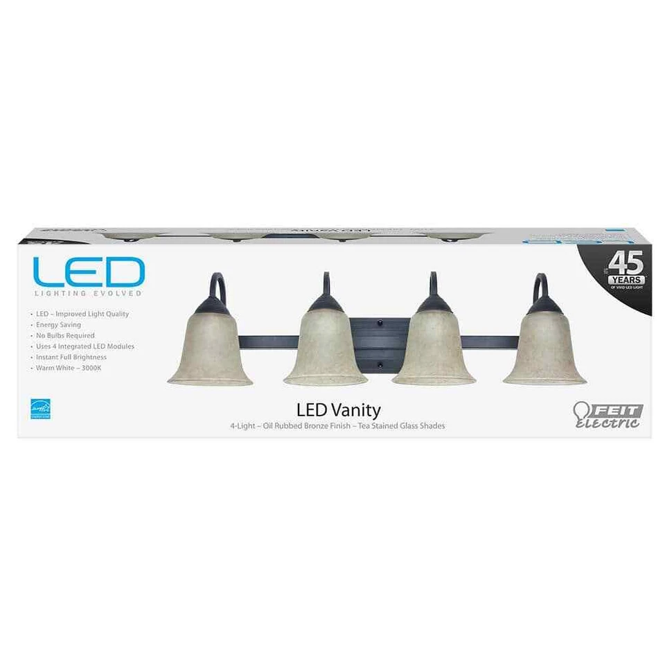 Luz LED de tocador de baño de bronce frotado con aceite 4 luces 26 vatios blanco cálido (3000K) Foto 4 de 4