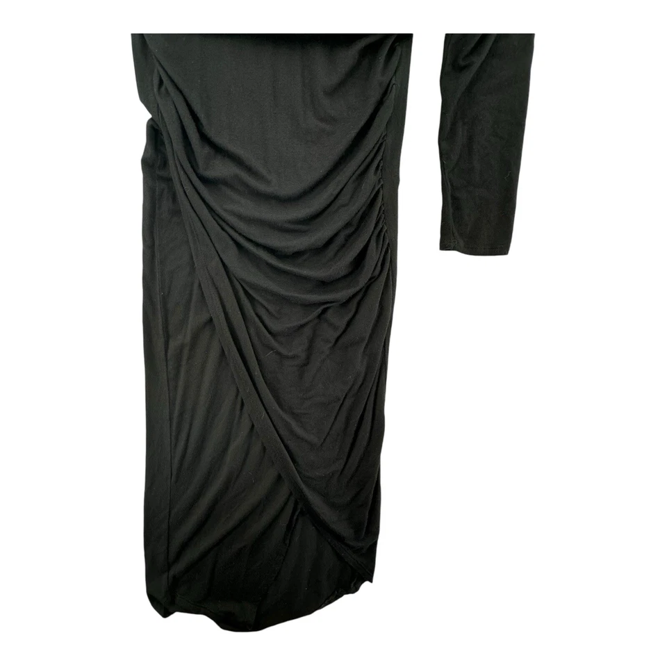 Maxi Vestido Michael Stars Mujer Pequeño Manga Larga Acanalado Negro Elástico Foto 2 de 4