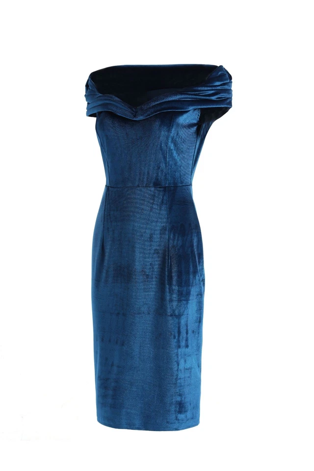 Elegant Evening Party Dress Formal Women's Velvet Off-Shoulder Bodycon Dress - Image 4 of 4