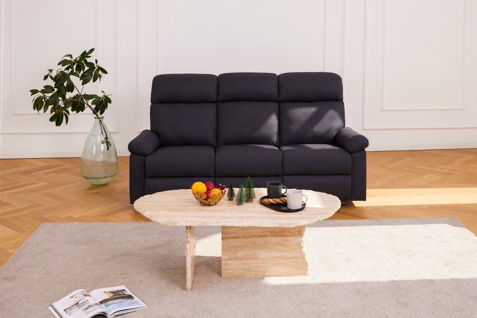 Luxury 3 Seater Manual Recliner Sofa Suite Couch Dark Grey Padded