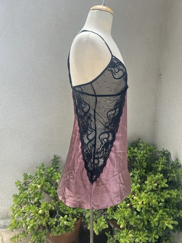 Lingerie Slip Chemise Brown Black Lace Satin S/P In Bloom Jonquil - Picture 3 of 8