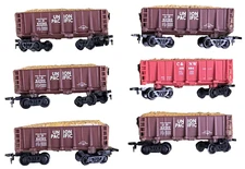 6 "BARGAIN" ASSORTED  27' ORE CARS WITH LOADS NO BOXES - FREE SHIP #23