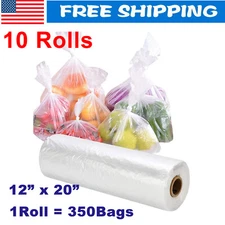 10 Rolls 12"x20" Plastic Produce Bags On Roll Kitchen Food Storage Bags 350/Roll