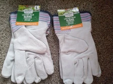 2 pair Expert Gardener grey Water-Resistant Leather Glove Large w canvas back