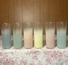 Vintage Federal Glass Blendo Gold Rimmed Pastel Color Collins Glasses Set Of 6