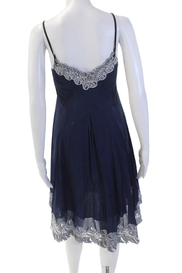 Vestido para mujer Catherine Malandrino cuello en V sin mangas azul marino algodón talla 0 Foto 3 de 4